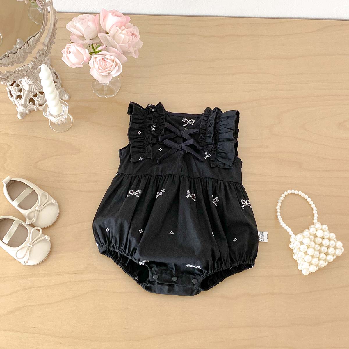 Baby Clothing Online - Baby Girl Black Bow Print Romper